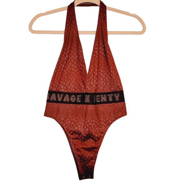 New Savage X Fenty maroon red animal print halter bodysuit size small - Picture 1 of 12